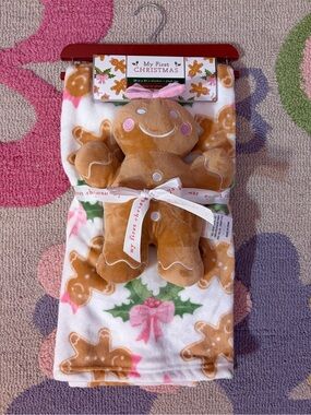My First Christmas Gingerbread Plush & Blanket Set Baby Holiday Lovey Pink Bow
